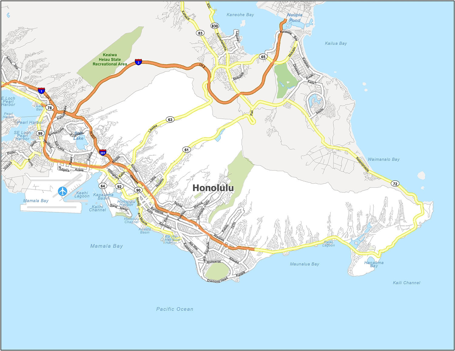 Oahu Street Map Printable