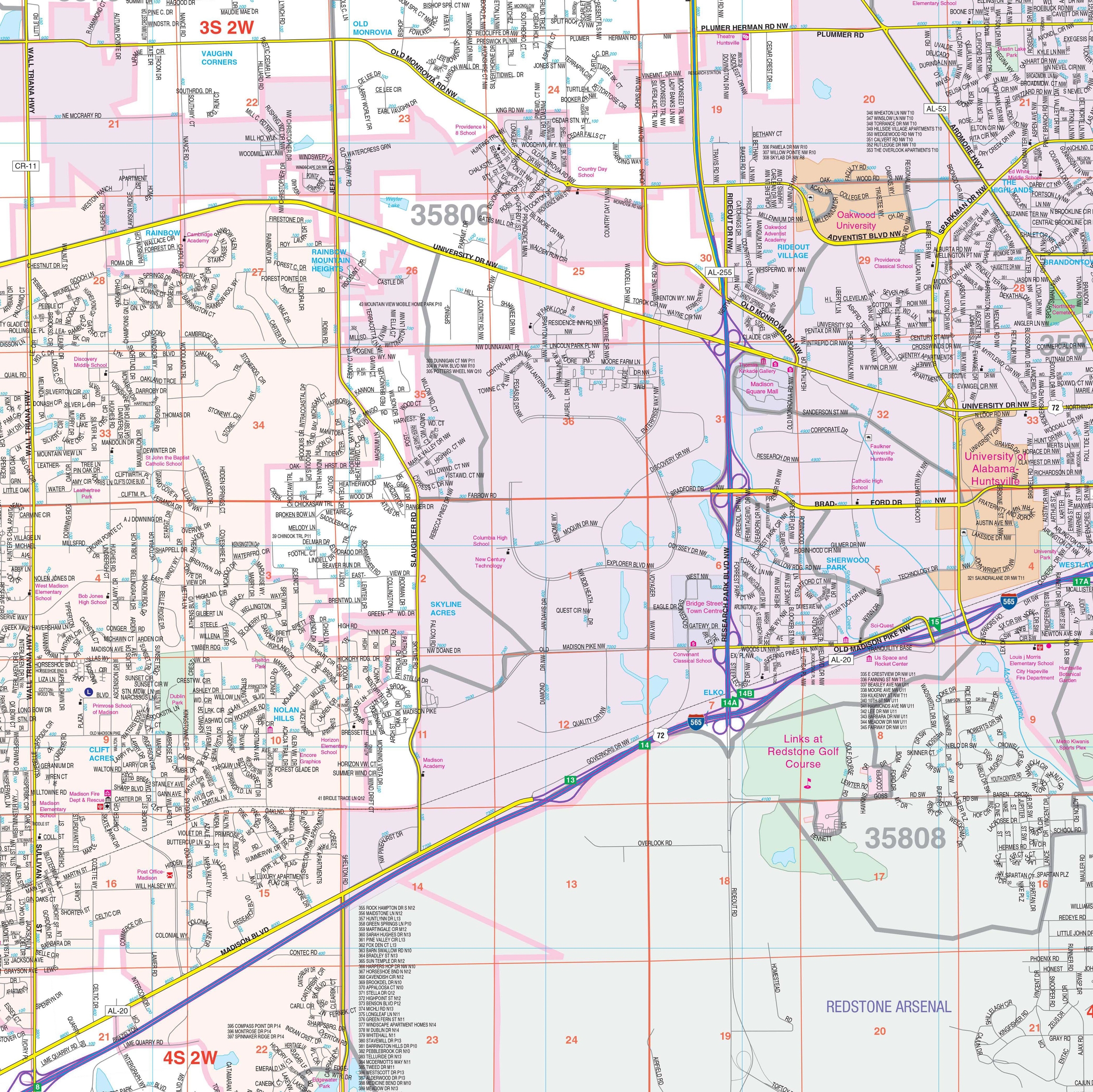 Huntsville AL Wall Map By Kappa The Map Shop