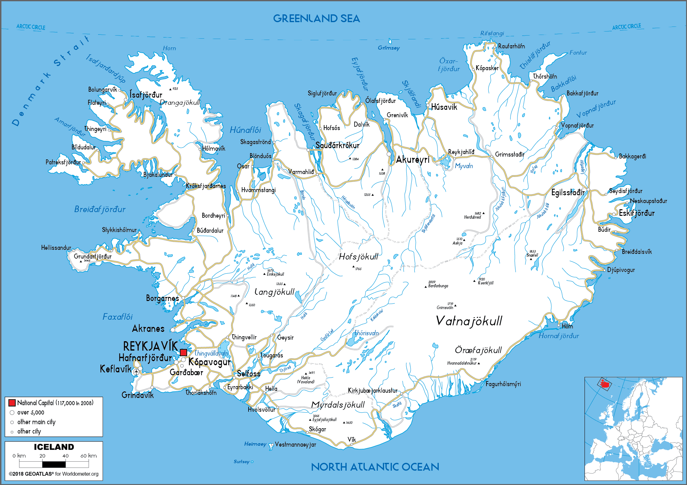 Iceland Map Road Worldometer