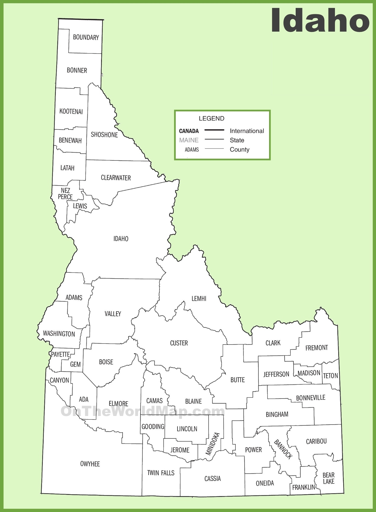 Idaho County Map Ontheworldmap