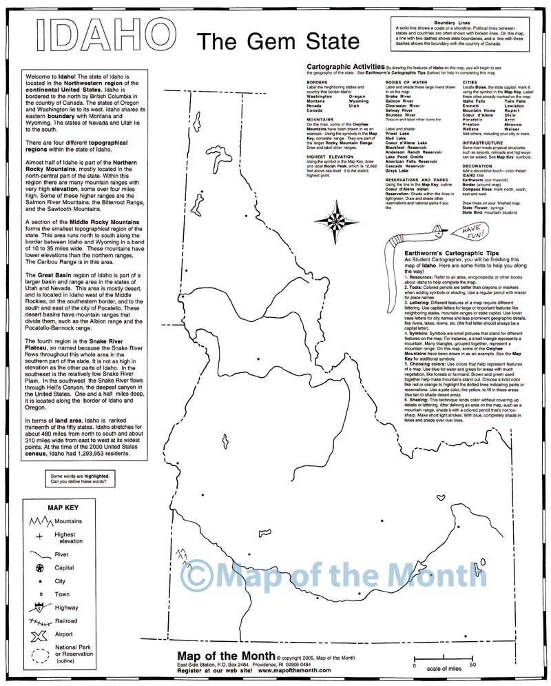 Idaho Map Blank Outline Map 16 By 20 Inches Activities Included