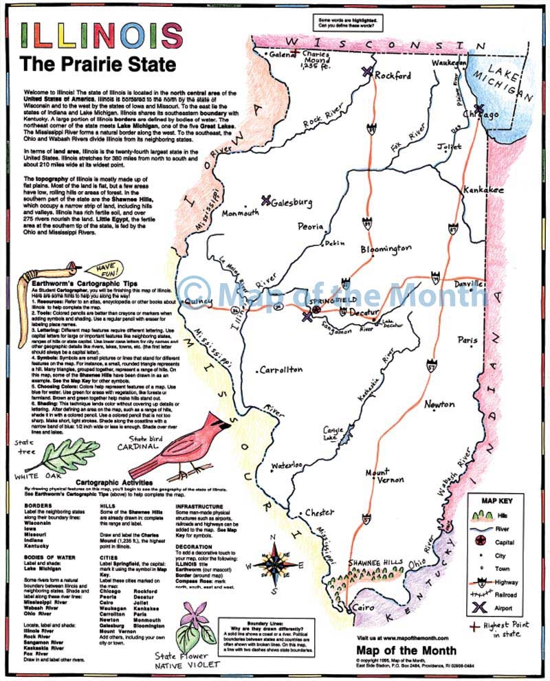 Illinois Map Blank Outline Map 16 By 20 Inches Activities Included
