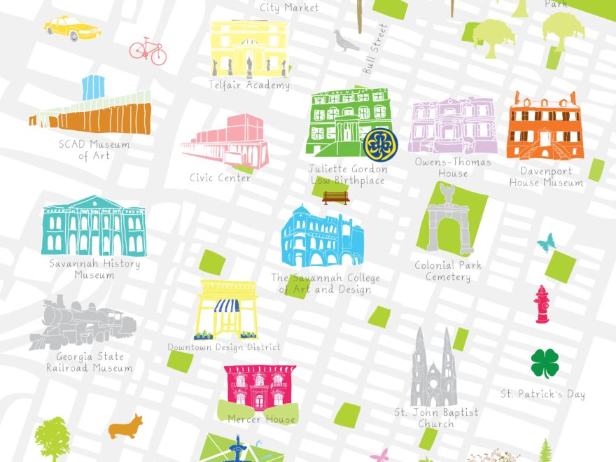 Illustrated Hand Drawn Map Of Savannah Georgia Art Print By Artist Holly Francesca