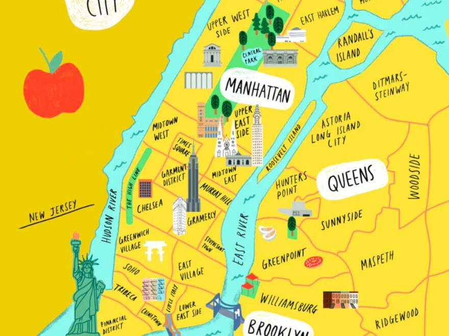 Illustrated Map Of NYC New York City 8x10 Etsy