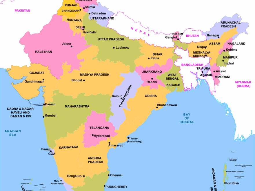 India Map Free Map Of India With States UTs Capital