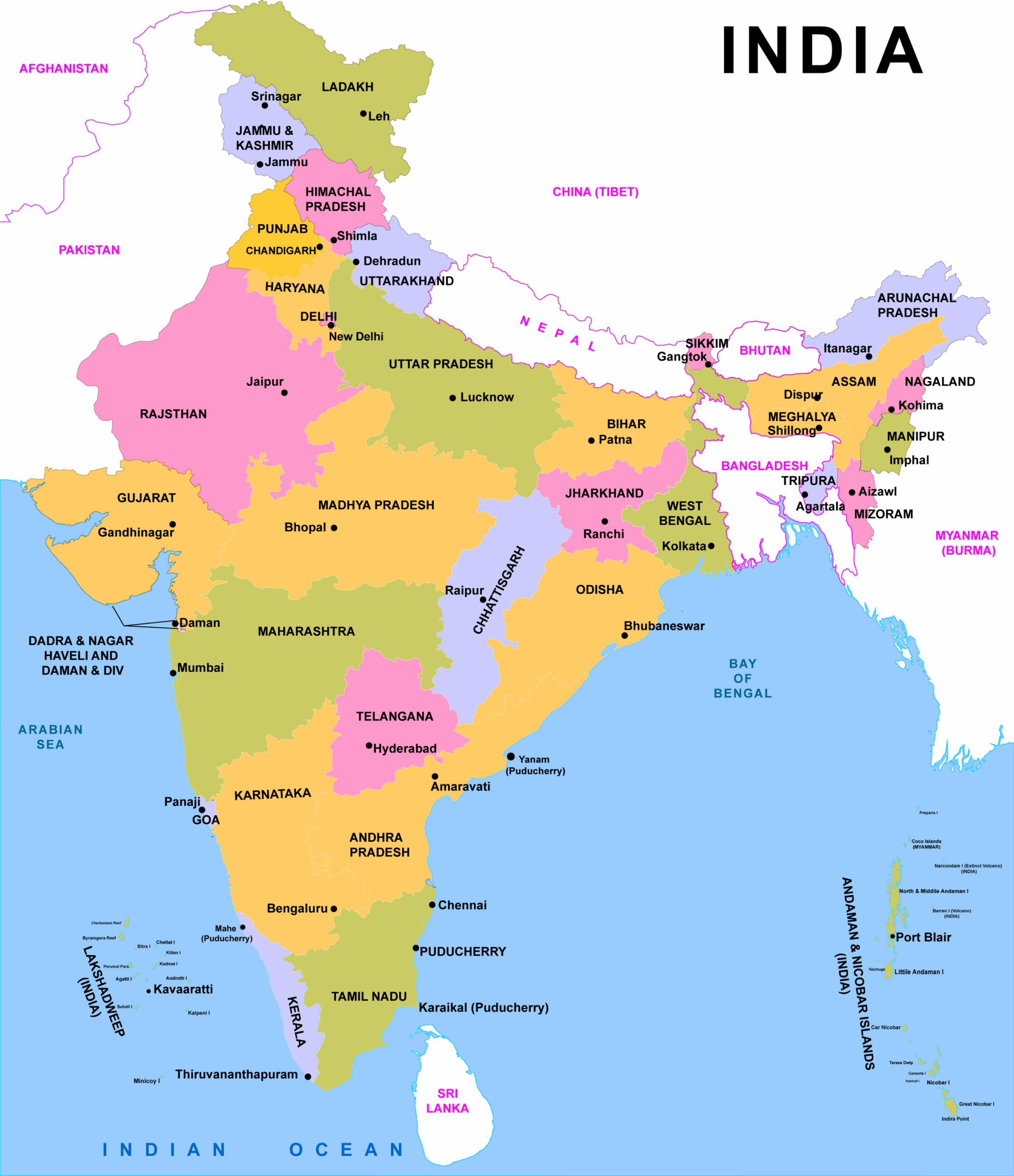 India Map Free Map Of India With States UTs Capital