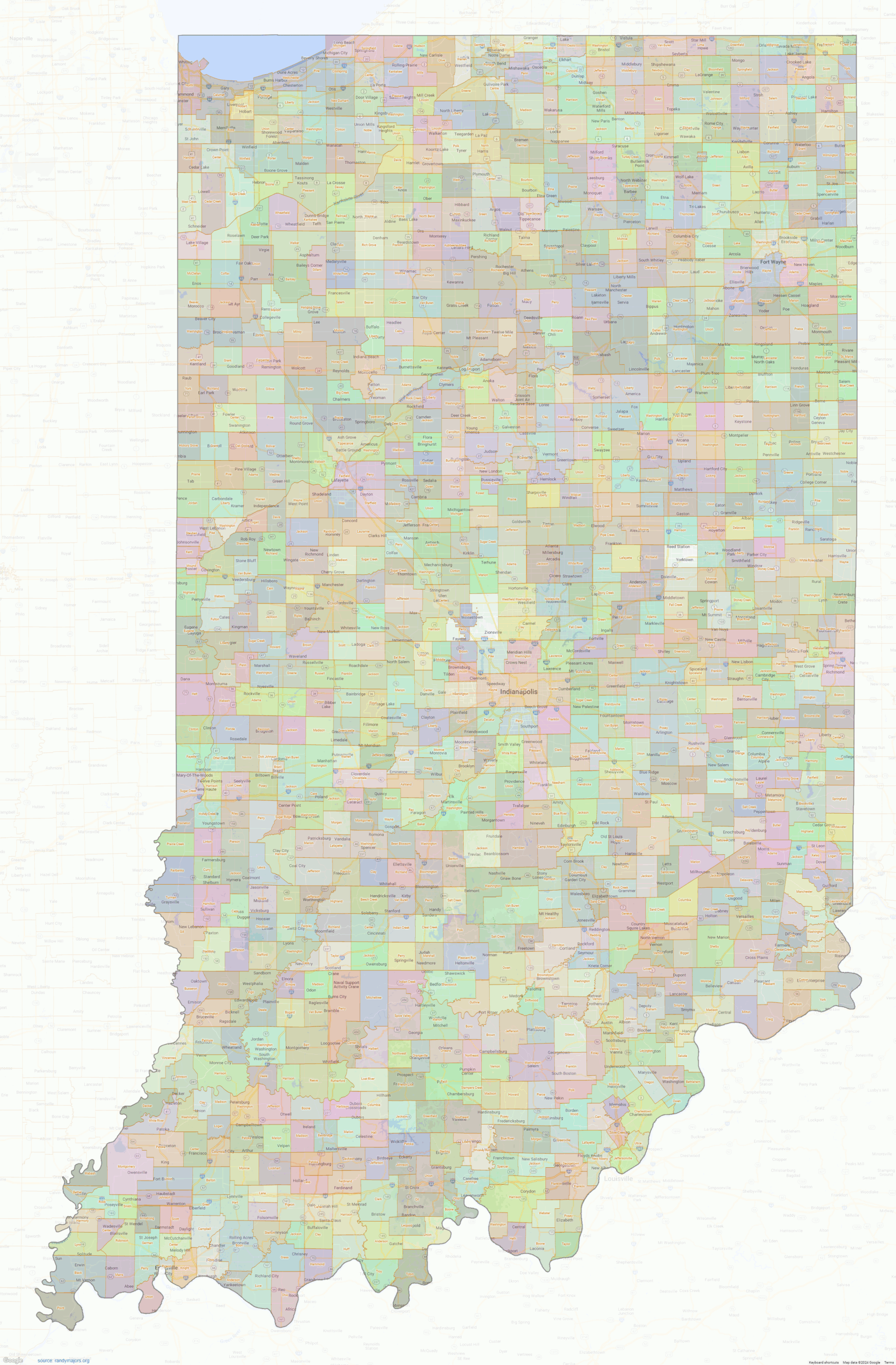 Indiana Civil Townships Shown On Google Maps