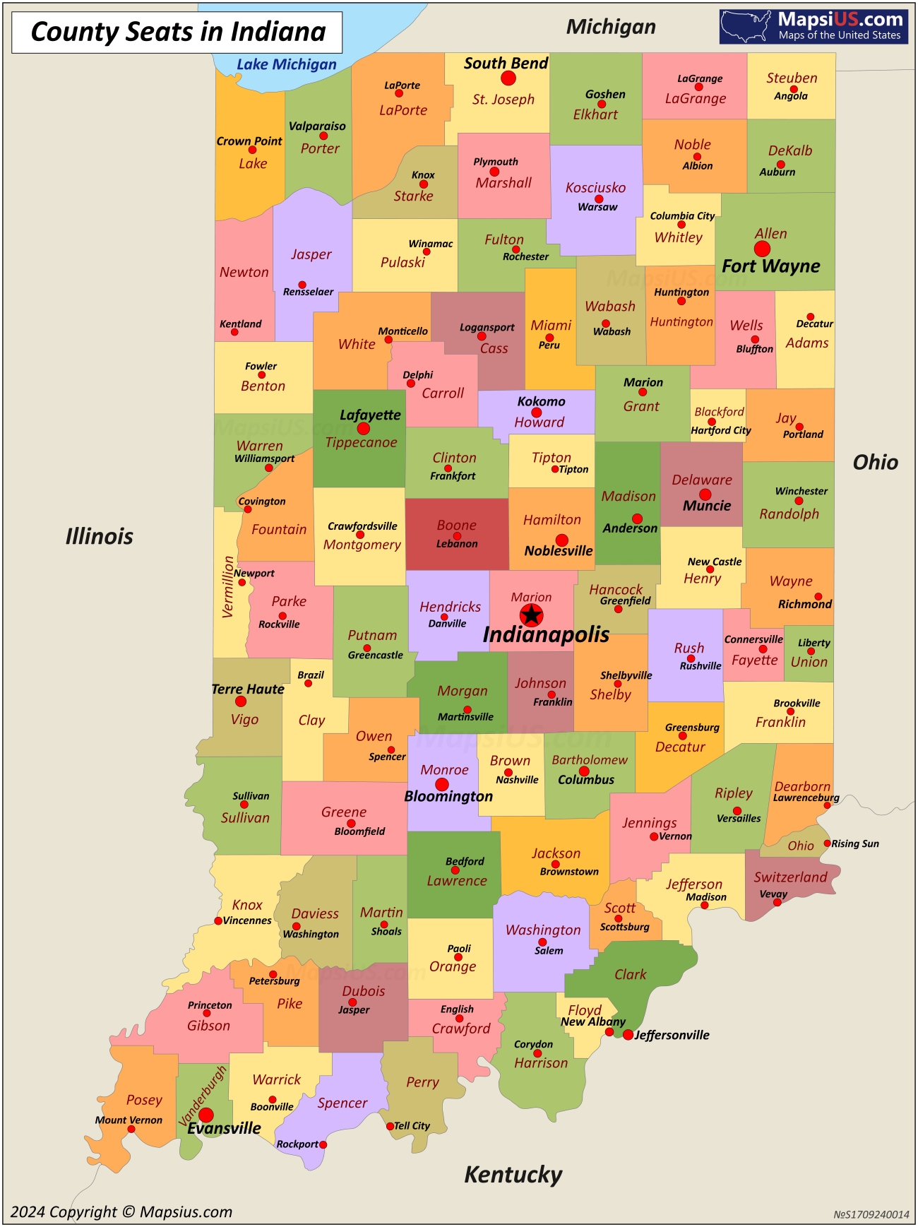 Indiana County Map List Of Counties In Indiana MapsiUS