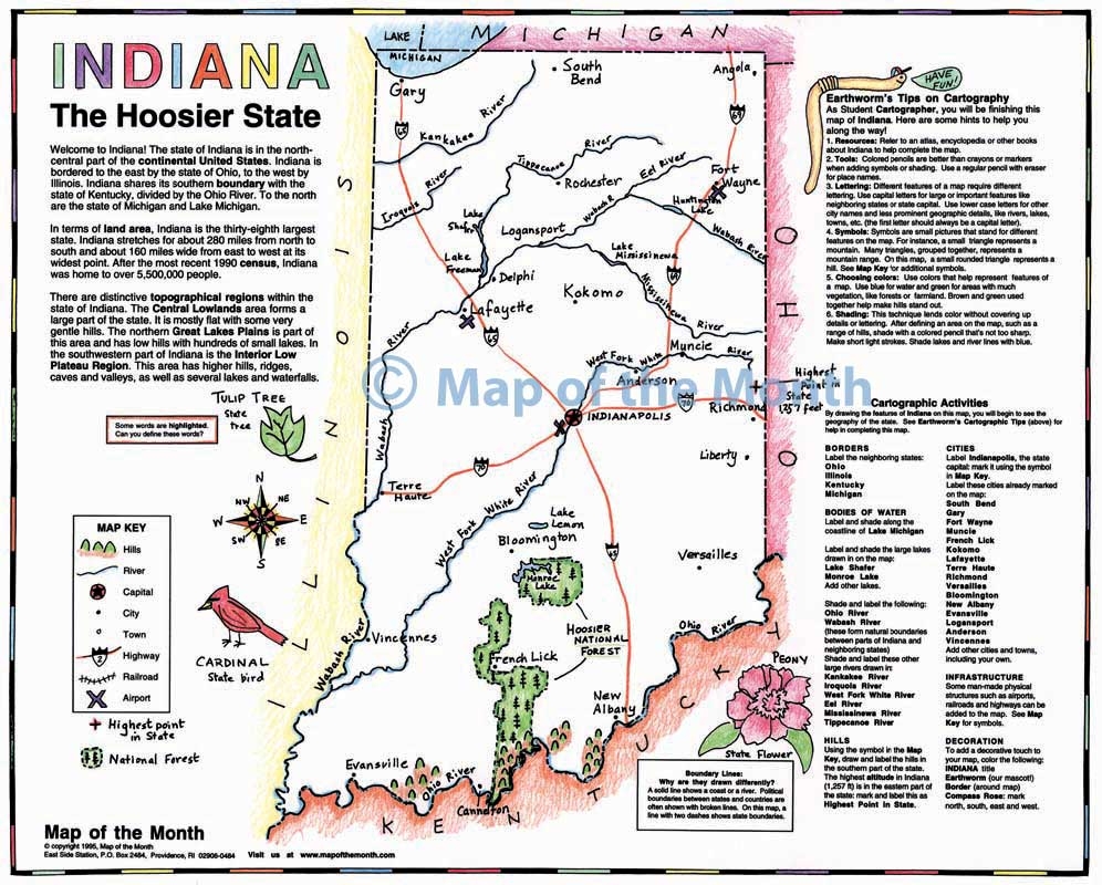 Indiana Map Blank Outline Map 16 By 20 Inches Activities Included