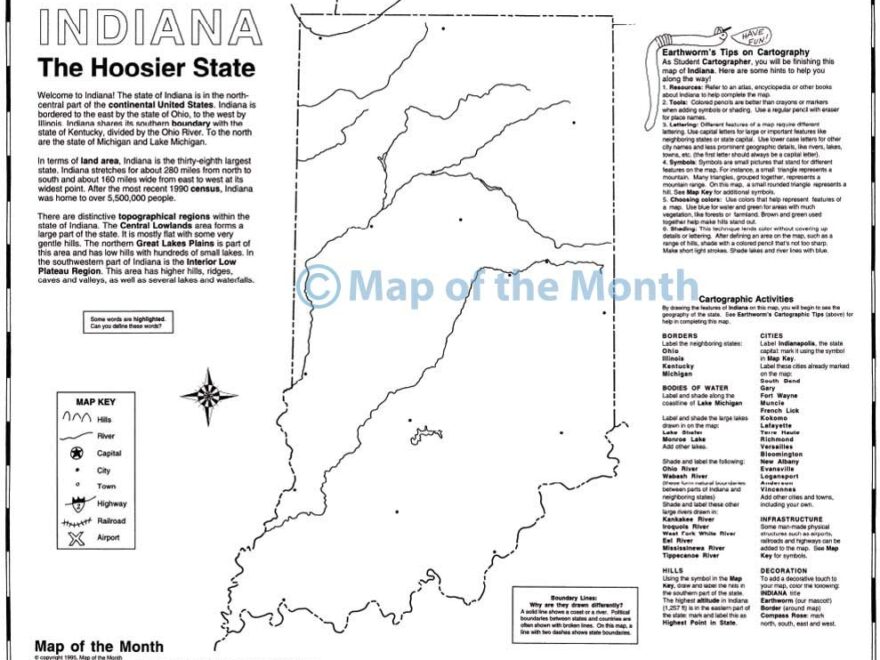 Indiana Map Blank Outline Map 16 By 20 Inches Activities Included