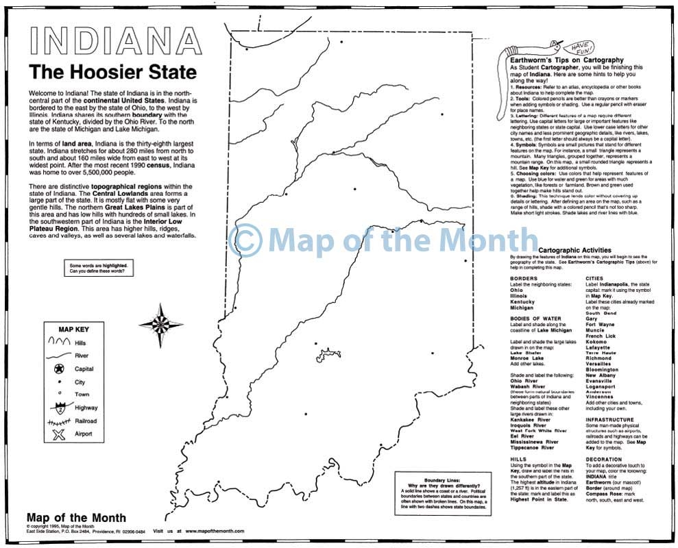 Indiana Map Blank Outline Map 16 By 20 Inches Activities Included