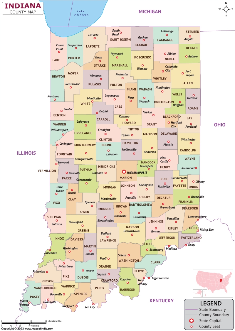 Indiana Map By County Printable
