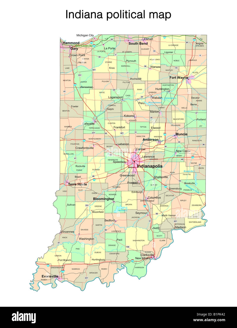 Indiana State Political Map Stock Photo Alamy