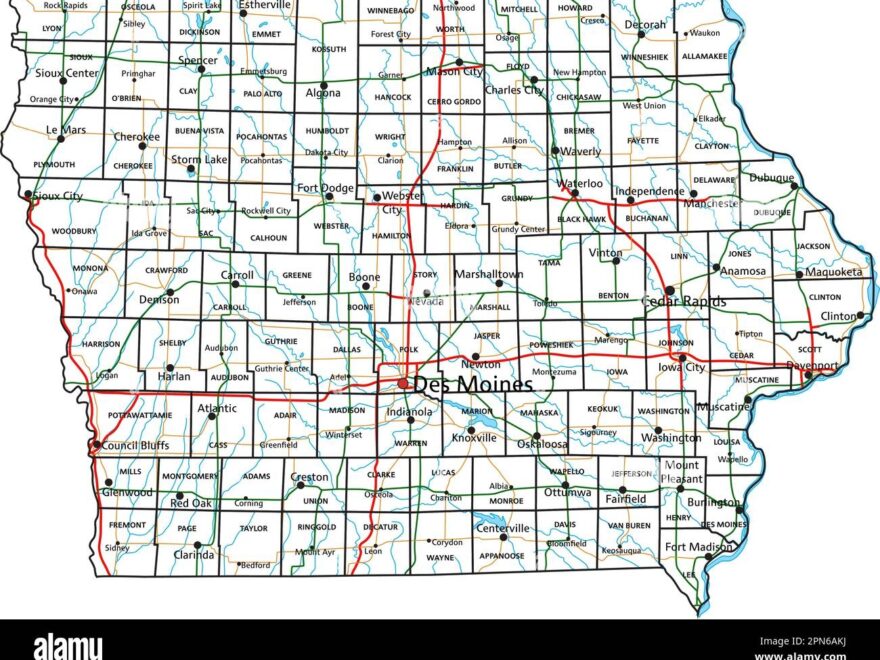 Iowa Road And Highway Map Vector Illustration Stock Vector Image Art Alamy