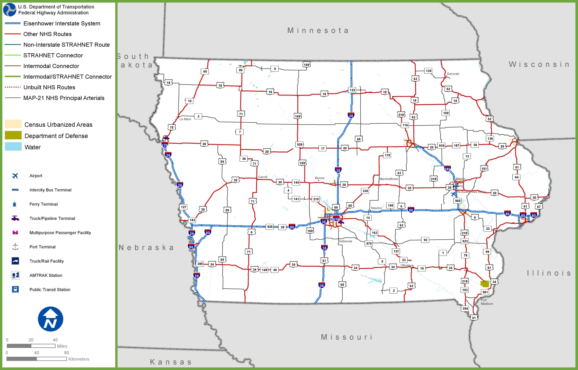 Iowa Road Map Ontheworldmap