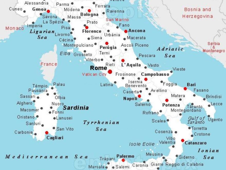 Italy City Map Map Of Italy With City Names Southern Europe Europe