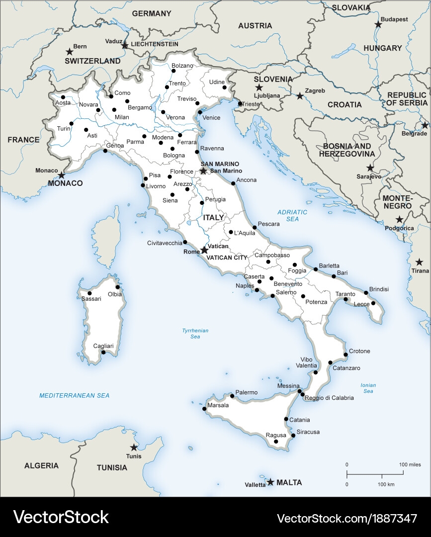 Italy Political Map Royalty Free Vector Image VectorStock