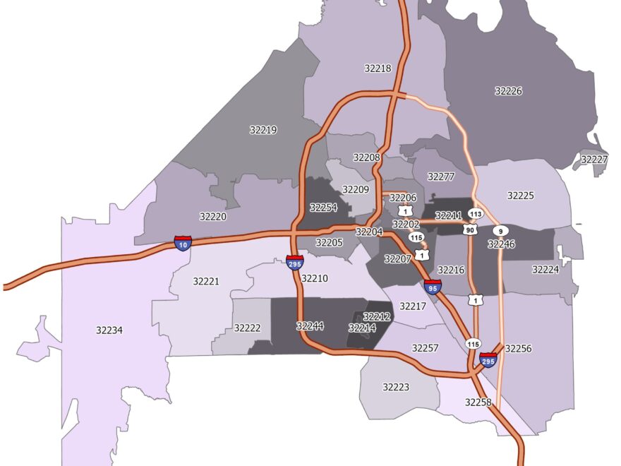 Jacksonville Zip Code Map GIS Geography Worksheets Library