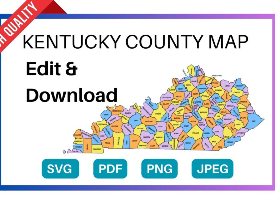 Kentucky County Map Editable Printable State County Maps Worksheets Library