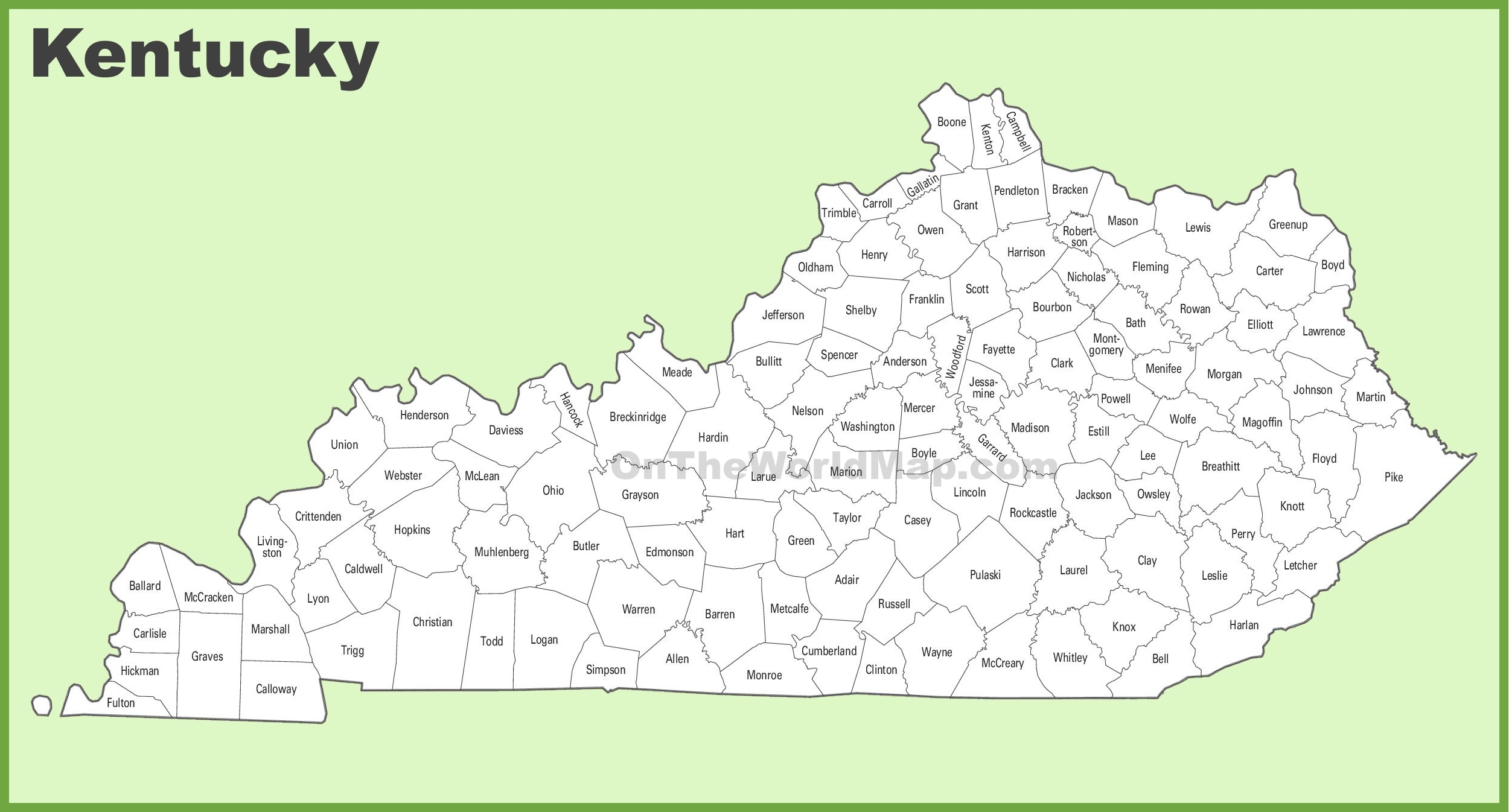 Kentucky County Map Printable
