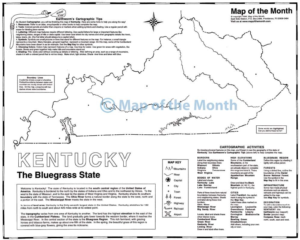 Kentucky Map Blank Outline Map 16 By 20 Inches Activities Included