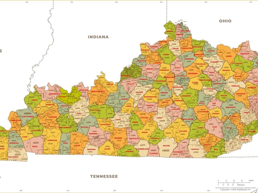 Kentucky ZIP Code Map With Counties By MapSherpa The Map Shop