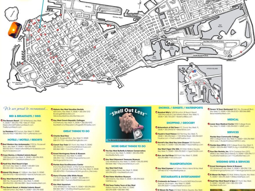Key West Hotels And Sightseeings Map Ontheworldmap