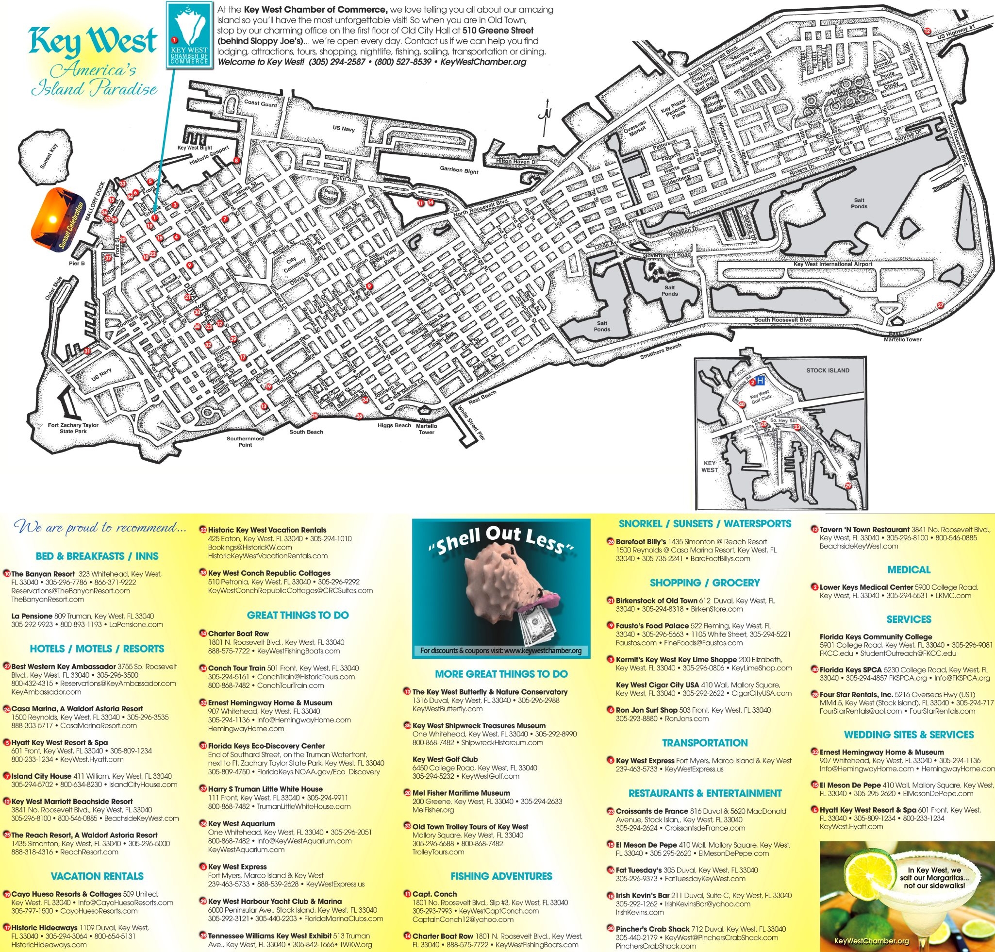 Key West Hotels And Sightseeings Map Ontheworldmap