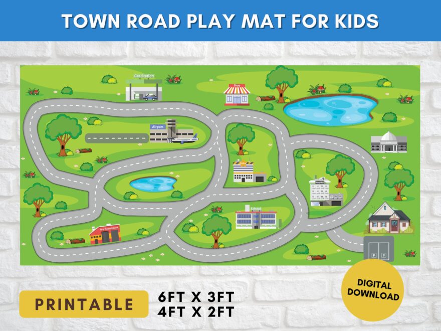 Kids City Town Roads Map Car Play Mat Printable Set Rug In Digital Play Mat Layout Design Printable Road Track Mat For Kids Etsy