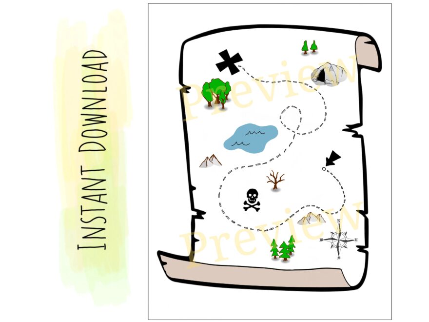 Kids Printable Treasure Map Preschoolers Pretend Play Etsy