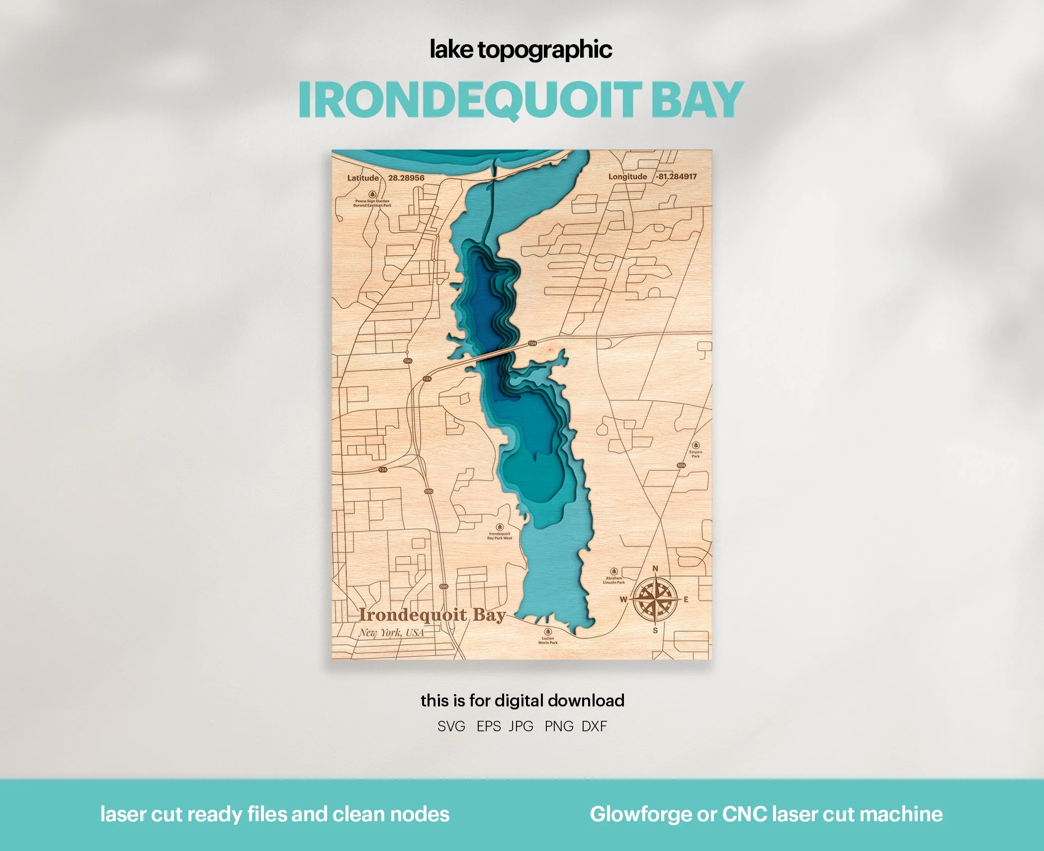Lake House Decor Irondequoit Bay Map SVG Wood Wall Decor Gift Topographic 3D Custom Maps Bathymetric Map Art Xtool DIGITAL DOWNLOAD Etsy Denmark