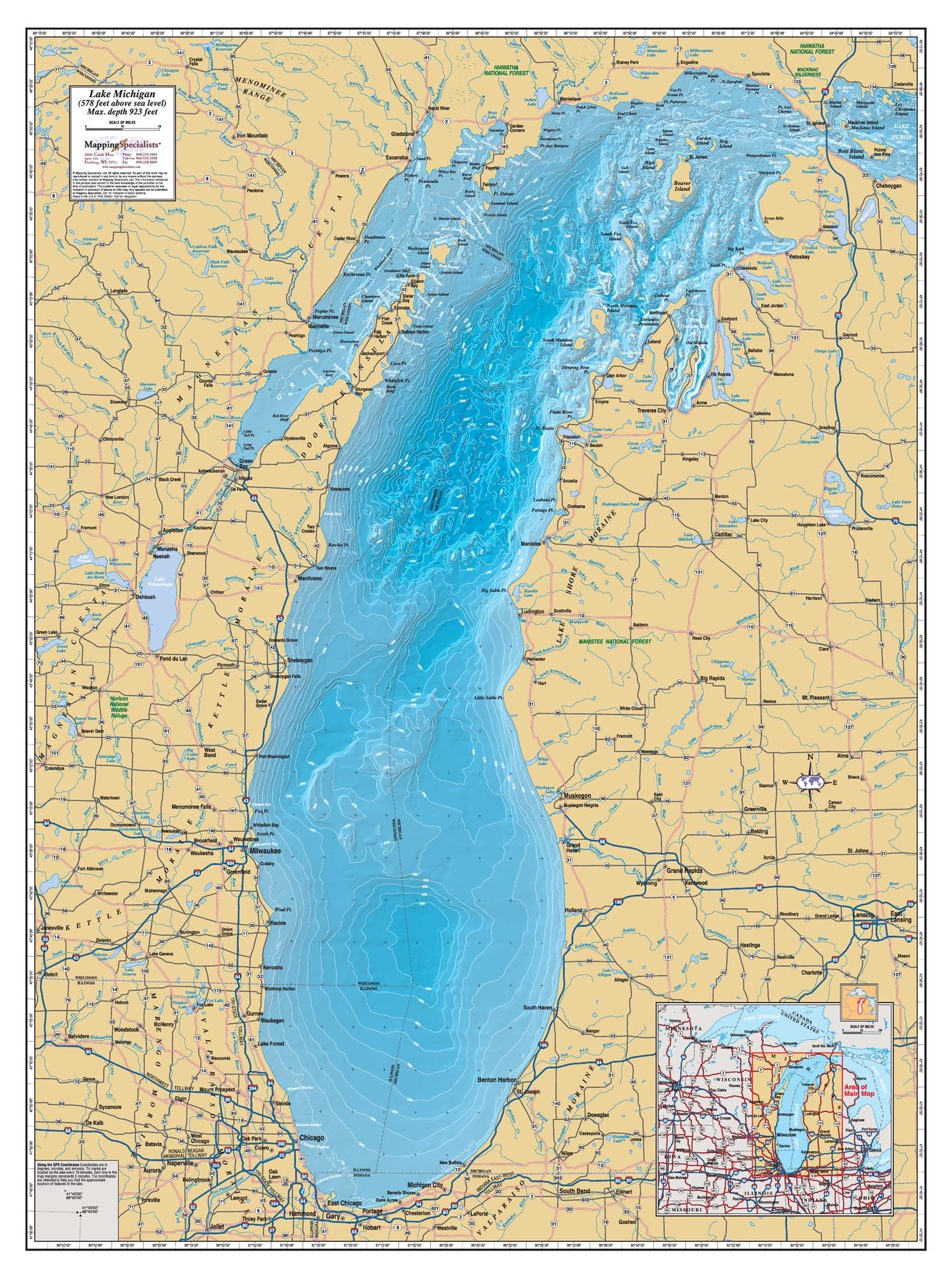 Lake Michigan By Mapping Specialists The Map Shop