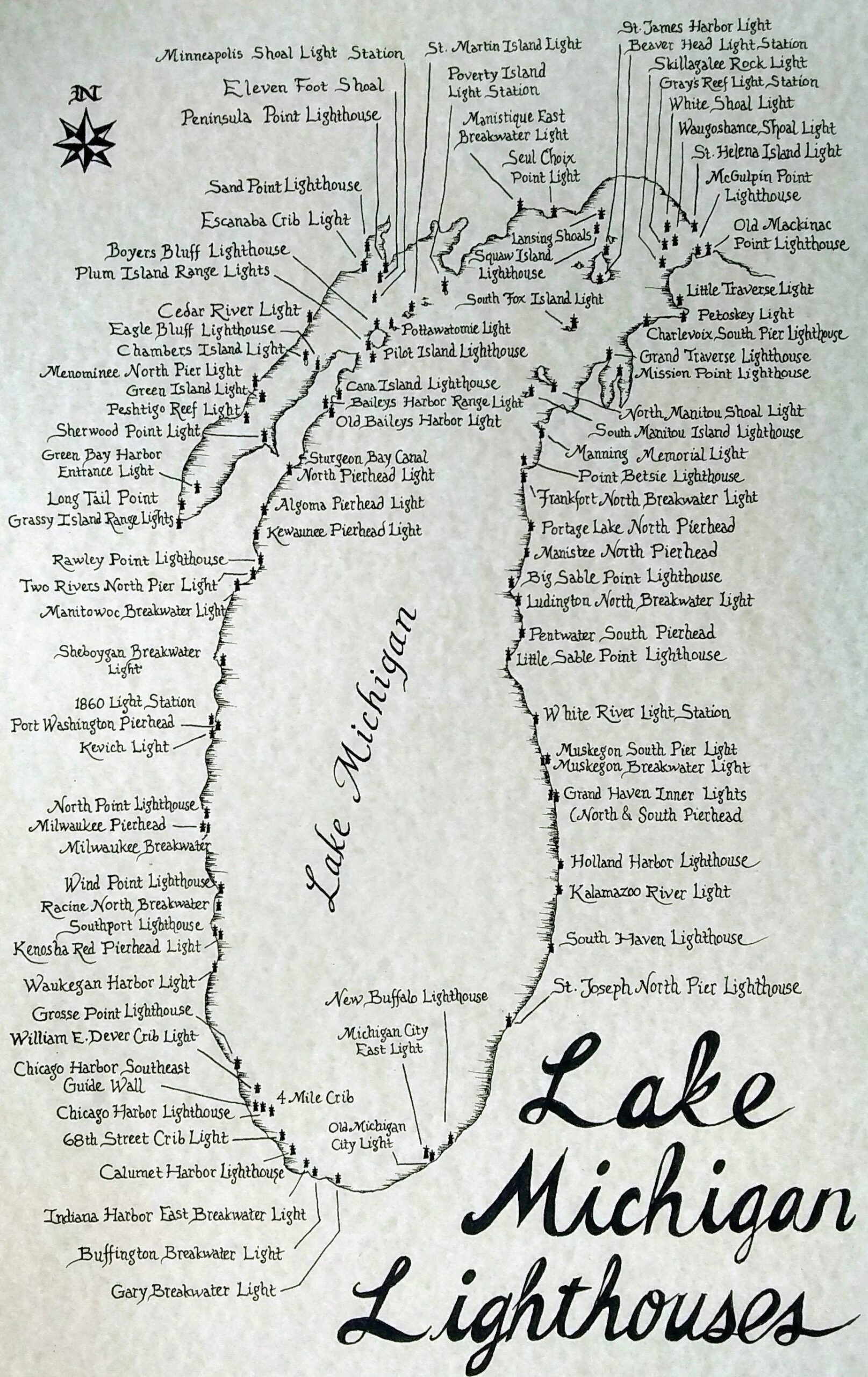 Map Of Michigan Lighthouses Printable
