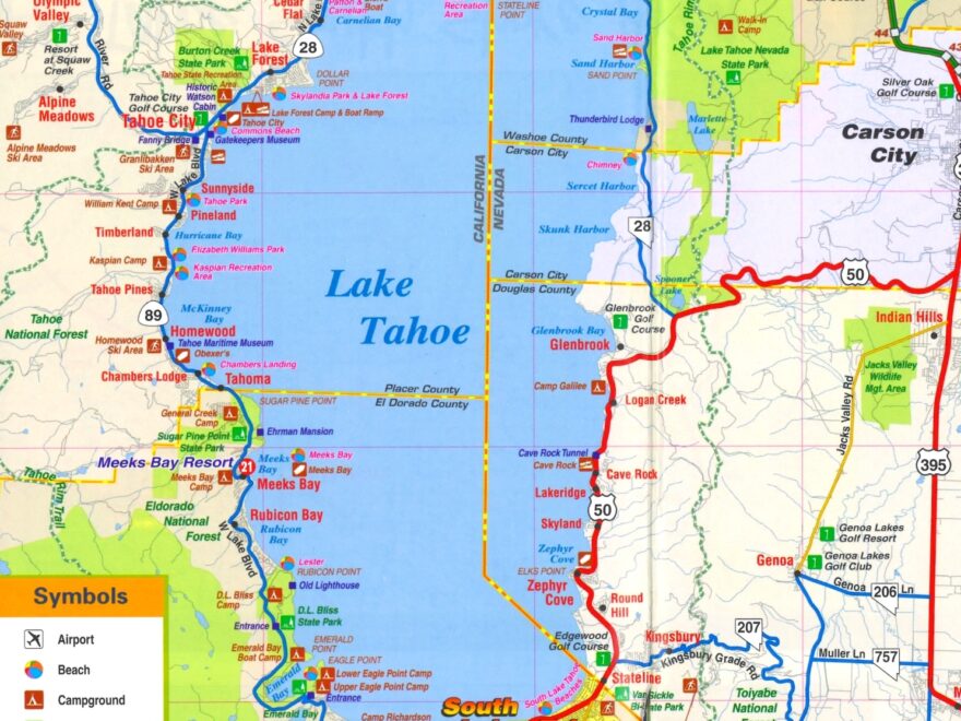 Lake Tahoe Tourist Attractions Map Ontheworldmap