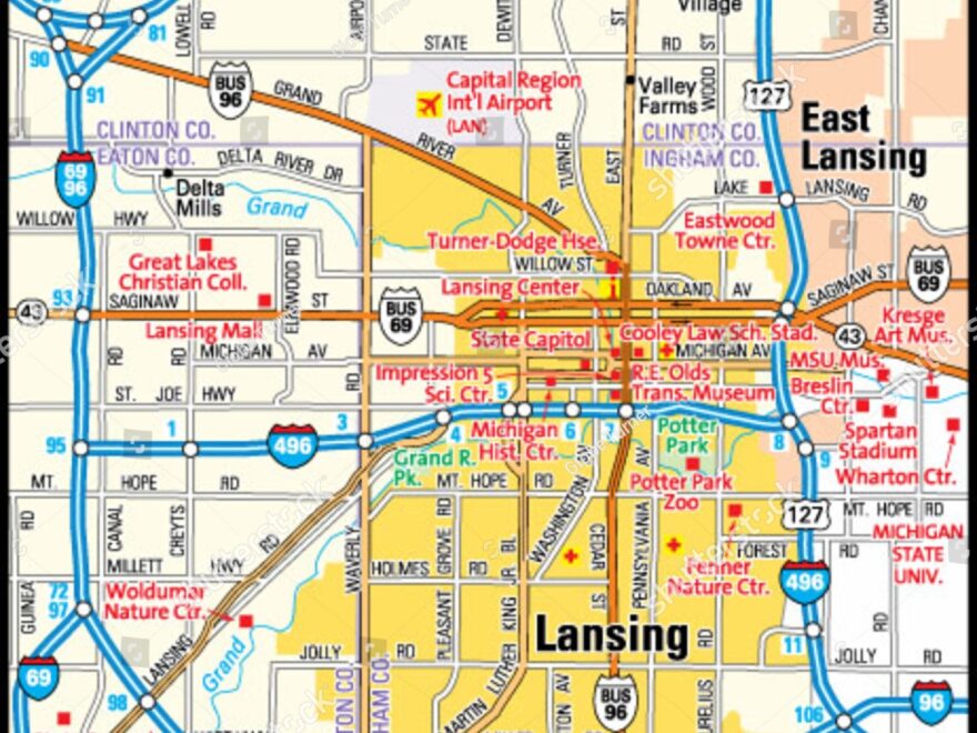 Lansing Michigan Area Map Stock Vector Royalty Free 144640445 Shutterstock