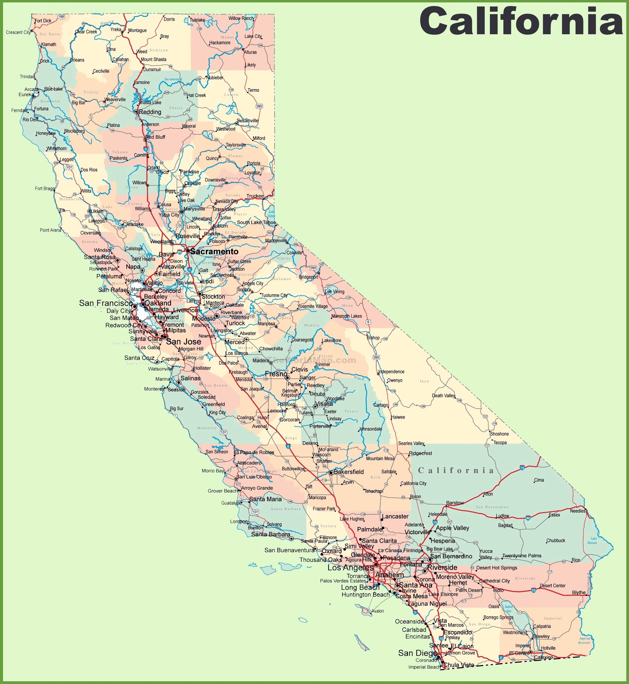 Large California Map Printable Version