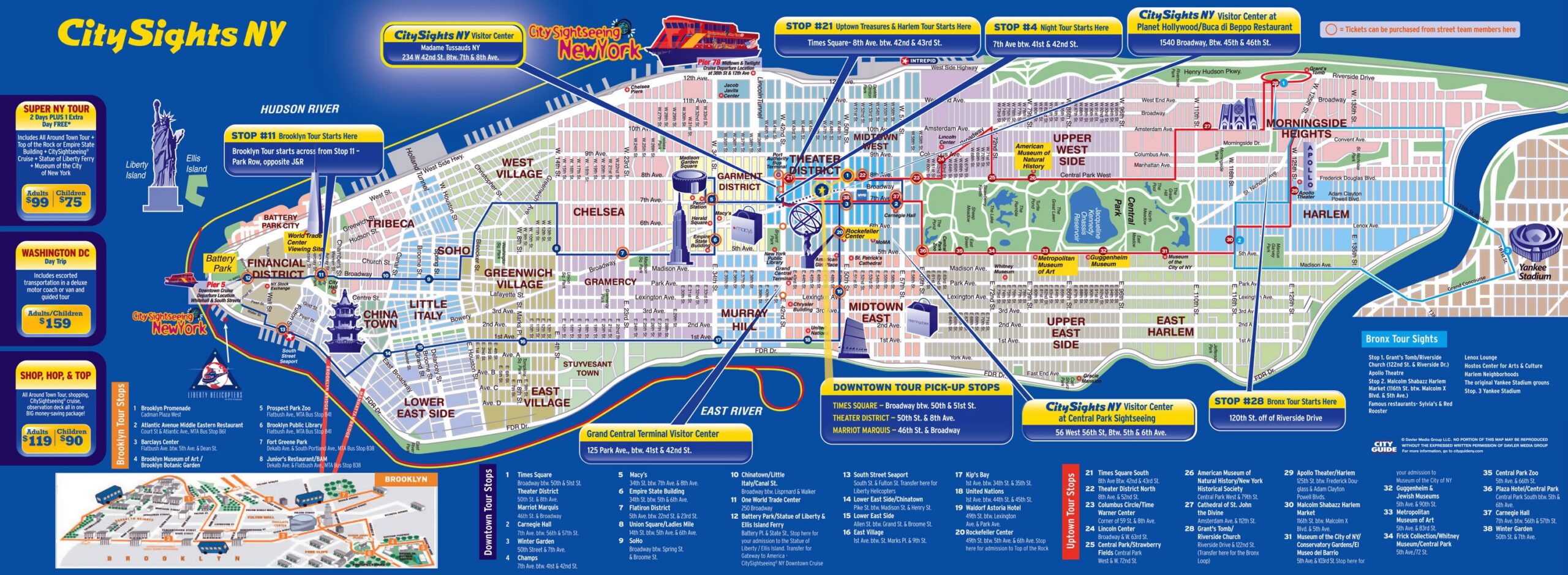 Large City Sights Map Of Manhattan New York City New York USA United States Of America North America Mapsland Maps Of The World
