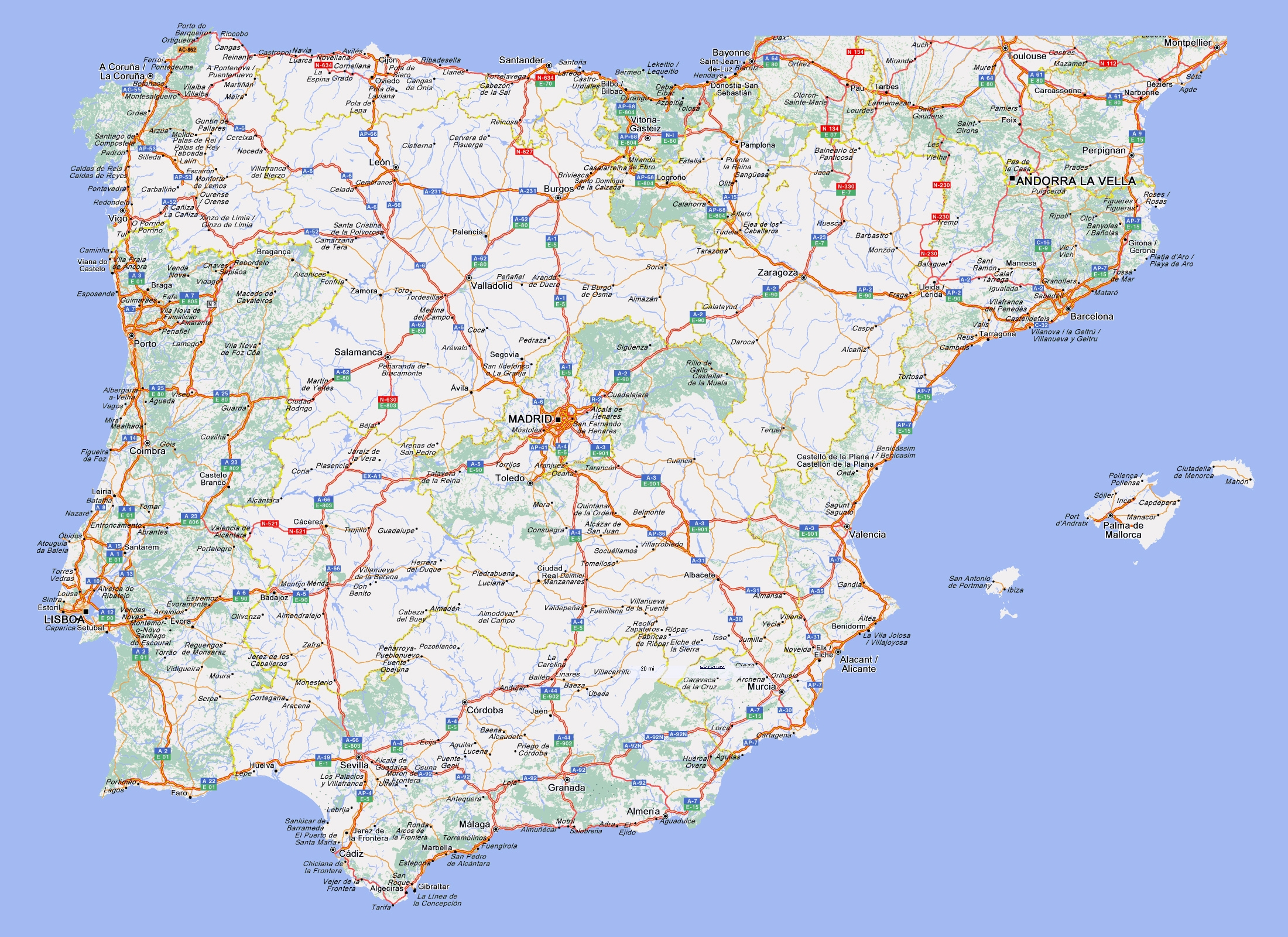 Large Detailed Highways Map Of Spain And Portugal With Cities Vidiani Maps Of All Countries In One Place