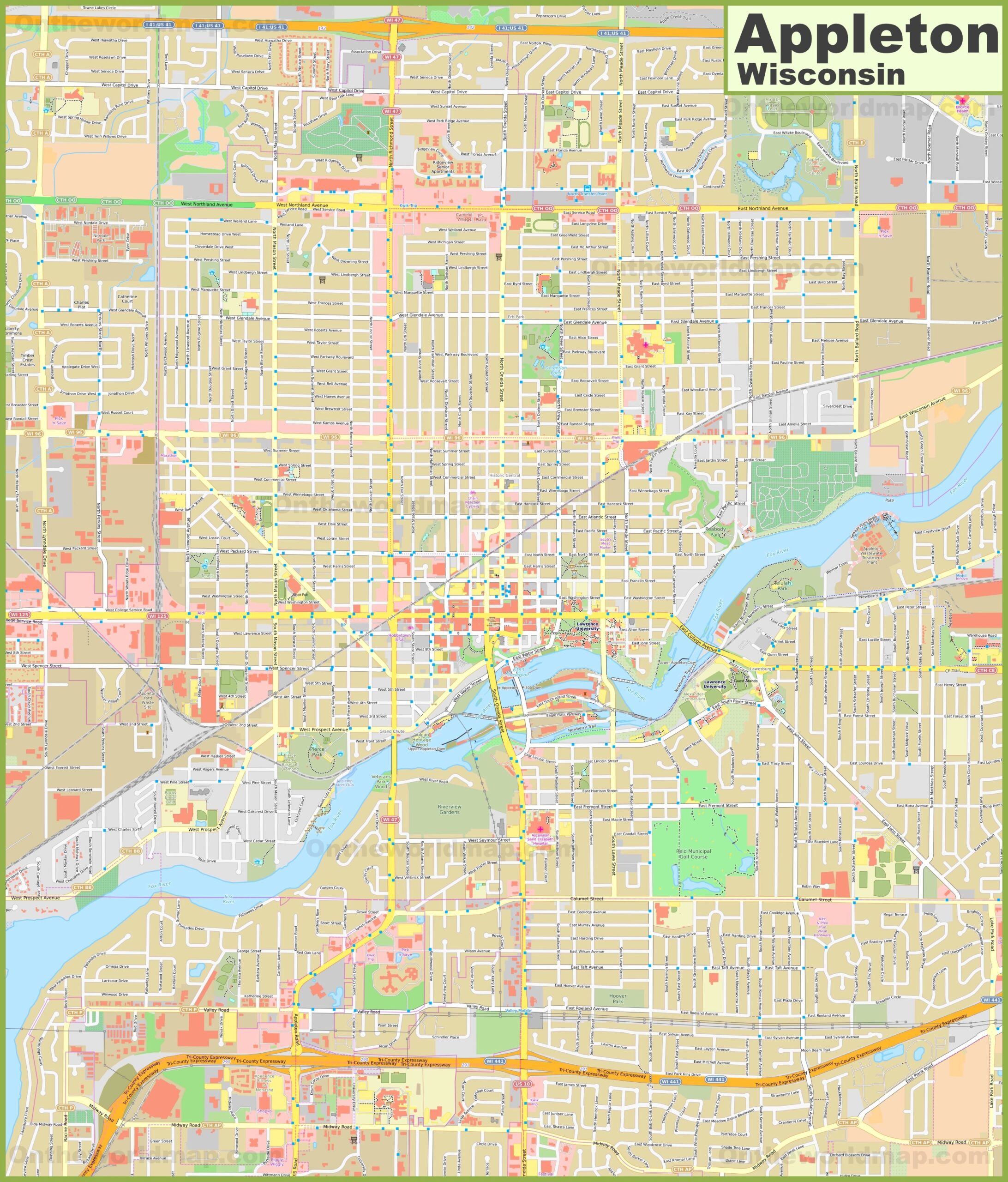 Large Detailed Map Of Appleton Ontheworldmap Large Detailed Map Of Appleton Ontheworldmap