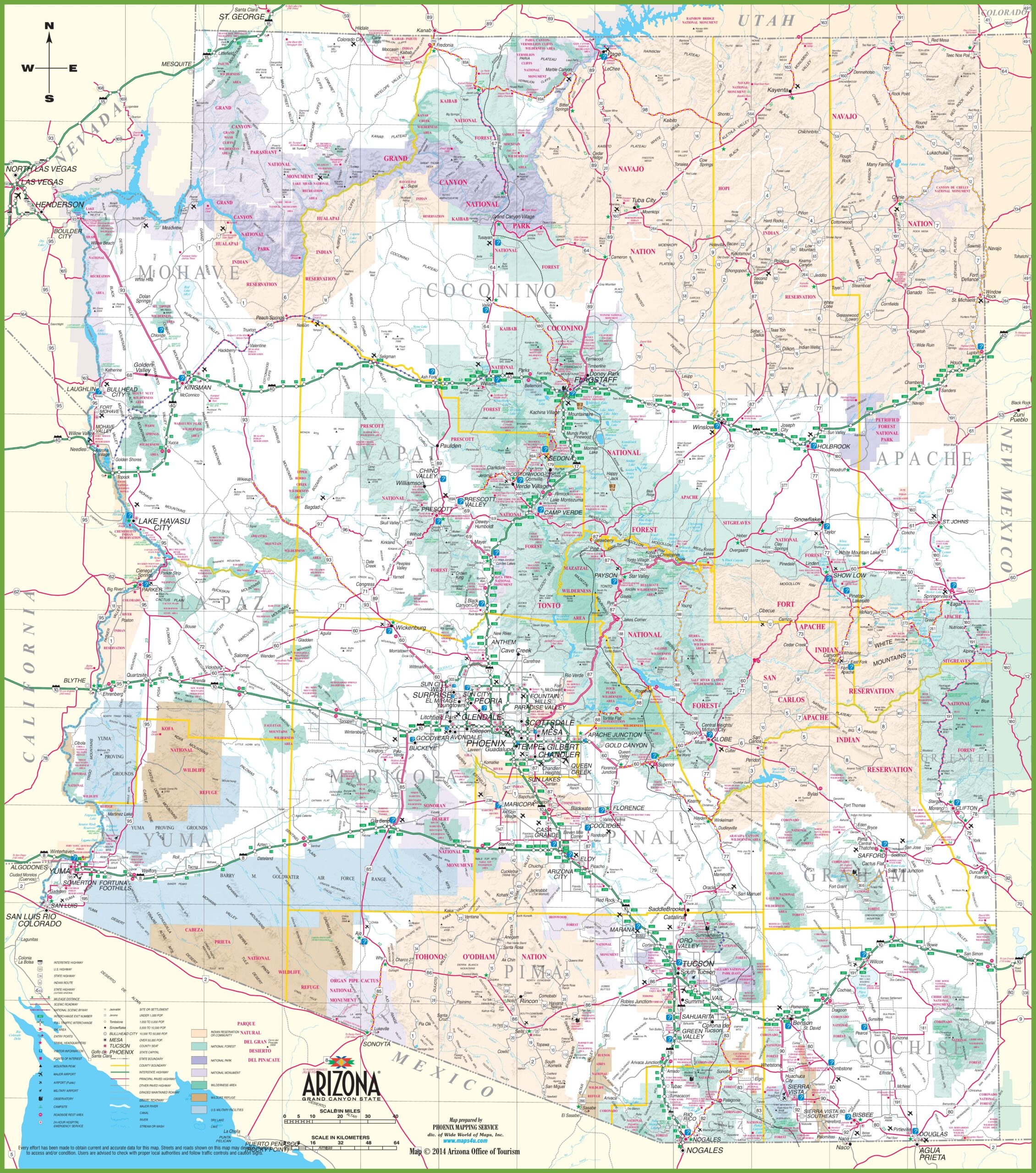 Large Detailed Map Of Arizona With Cities And Towns Ontheworldmap