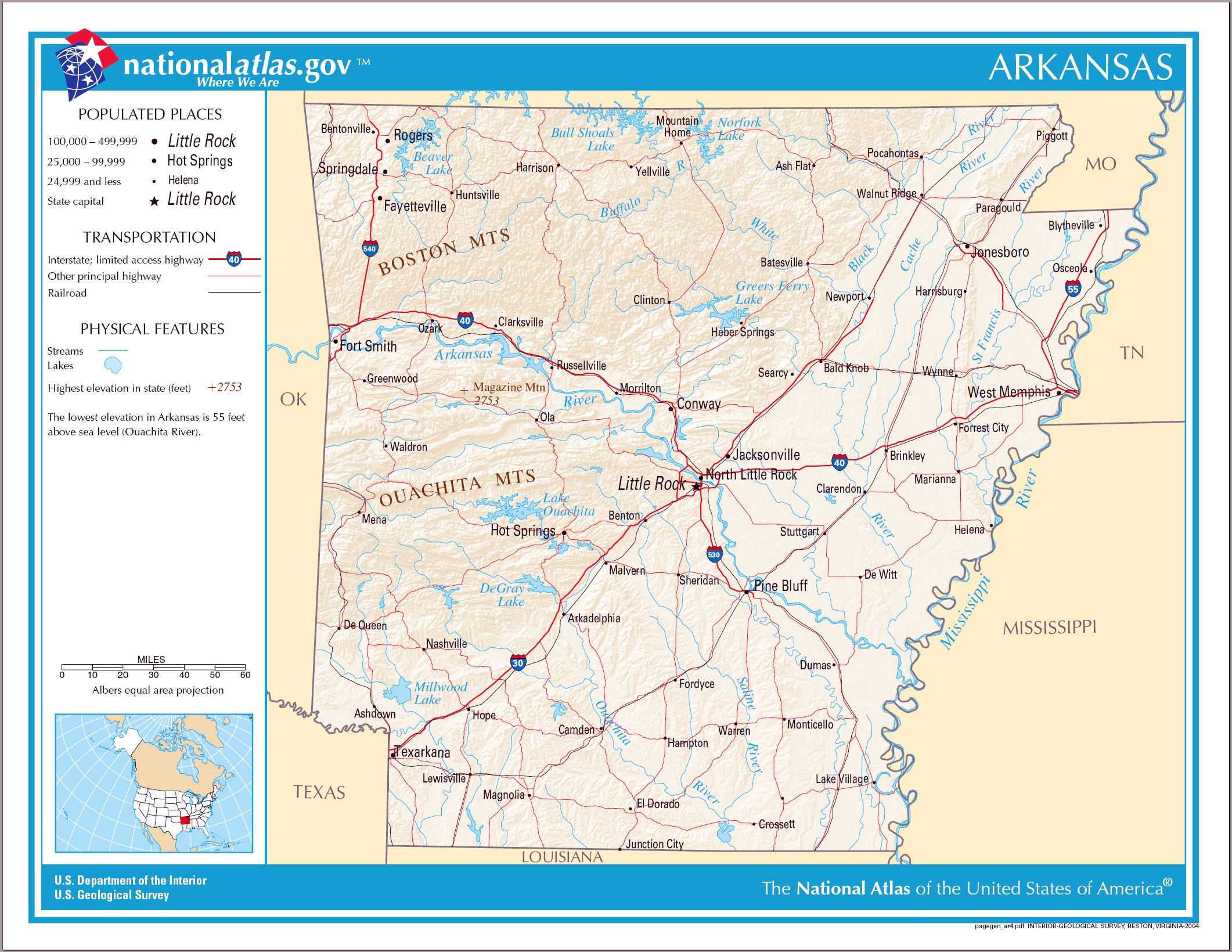 Printable Map Of Arkansas Showing Major Cities