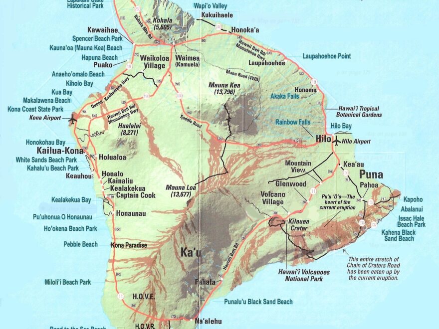 Large Detailed Map Of Big Island Of Hawaii With Roads And Cities Vidiani Maps Of All Countries In One Place