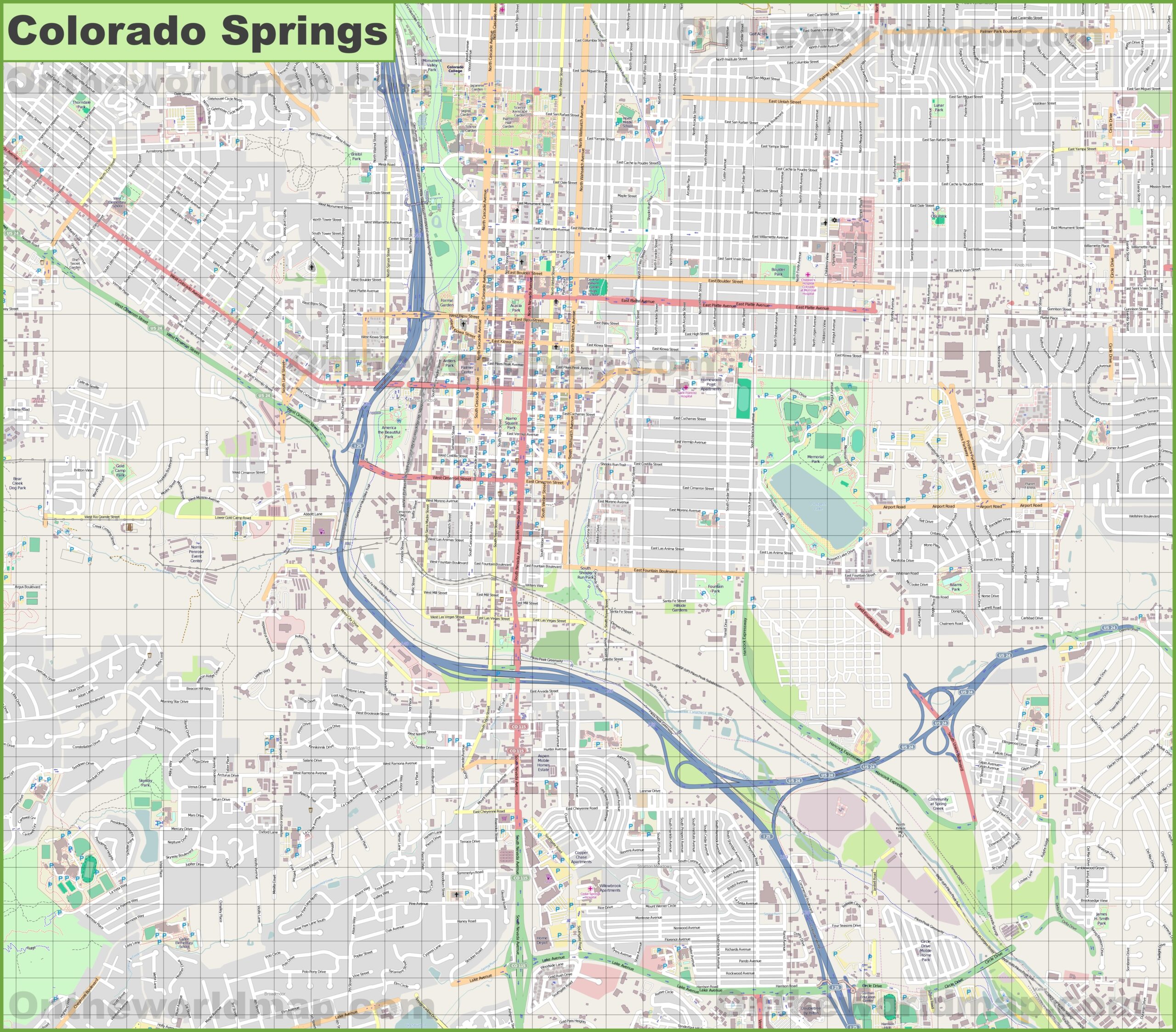 Large Detailed Map Of Colorado Springs Ontheworldmap