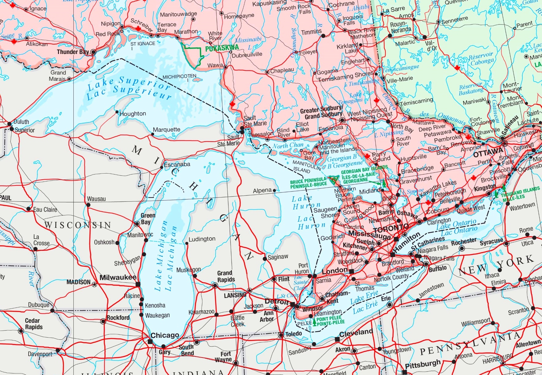 Large Detailed Map Of Great Lakes Ontheworldmap Large Detailed Map Of Great Lakes Ontheworldmap