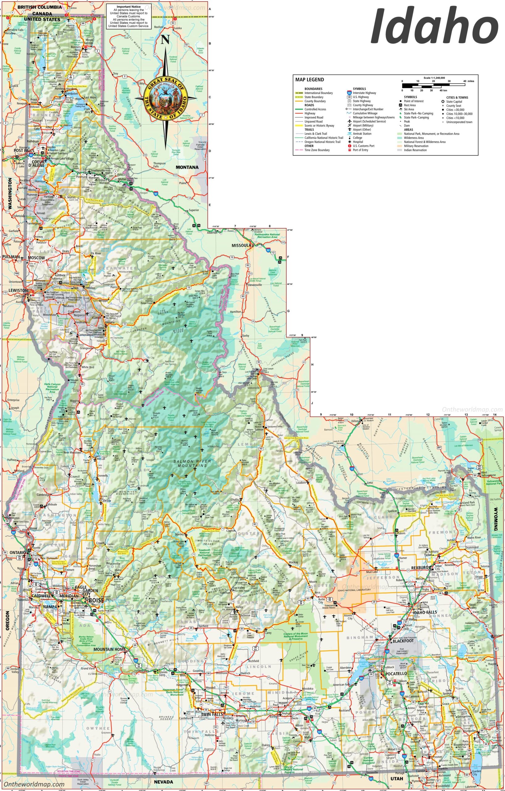 Large Detailed Map Of Idaho Ontheworldmap