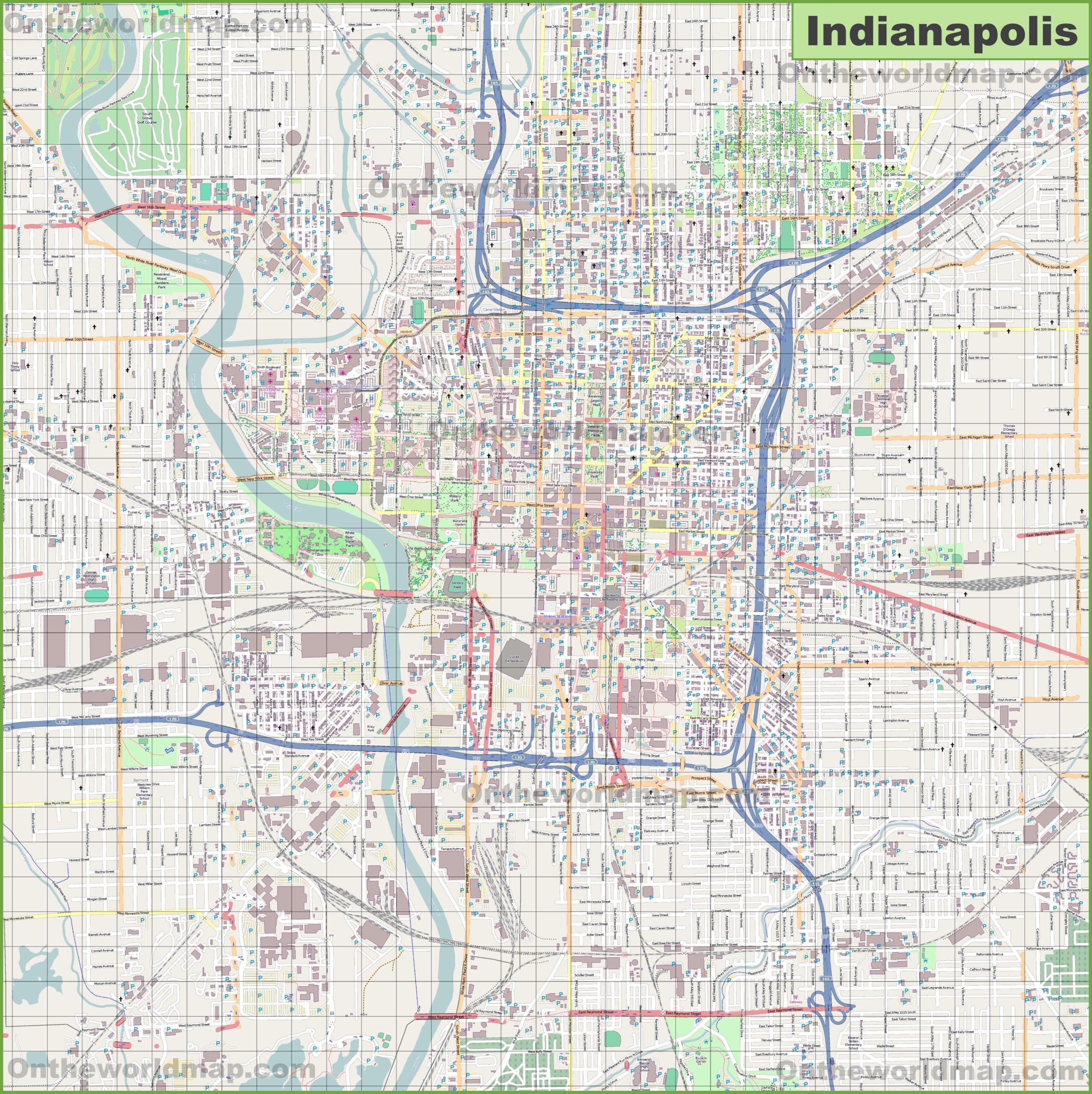 Large Detailed Map Of Indianapolis Ontheworldmap Large Detailed Map Of Indianapolis Ontheworldmap