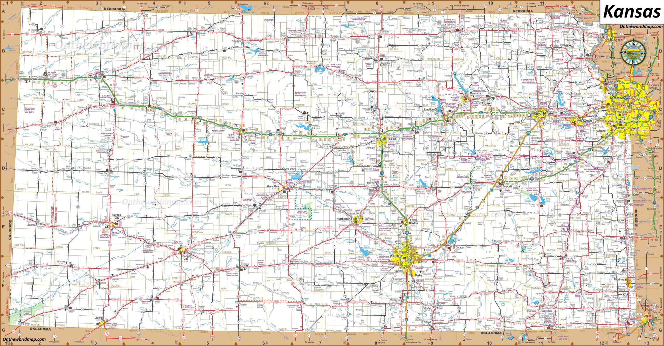 Large Detailed Map Of Kansas With Cities And Towns Ontheworldmap