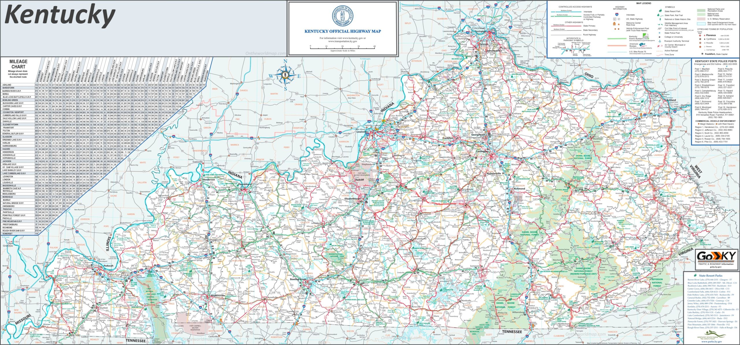 Large Detailed Map Of Kentucky With Cities And Towns Ontheworldmap