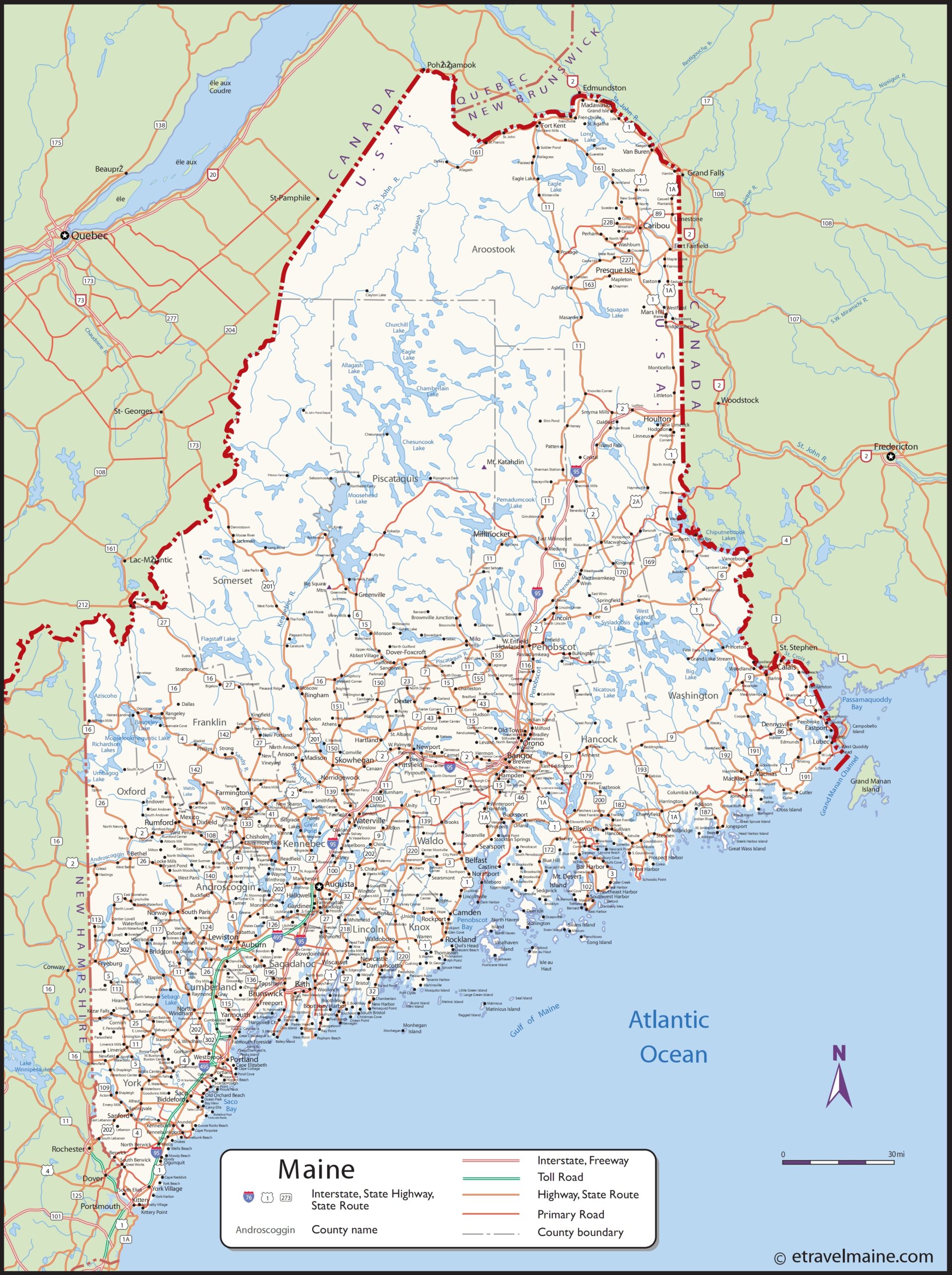 Maine State Map Printable Large