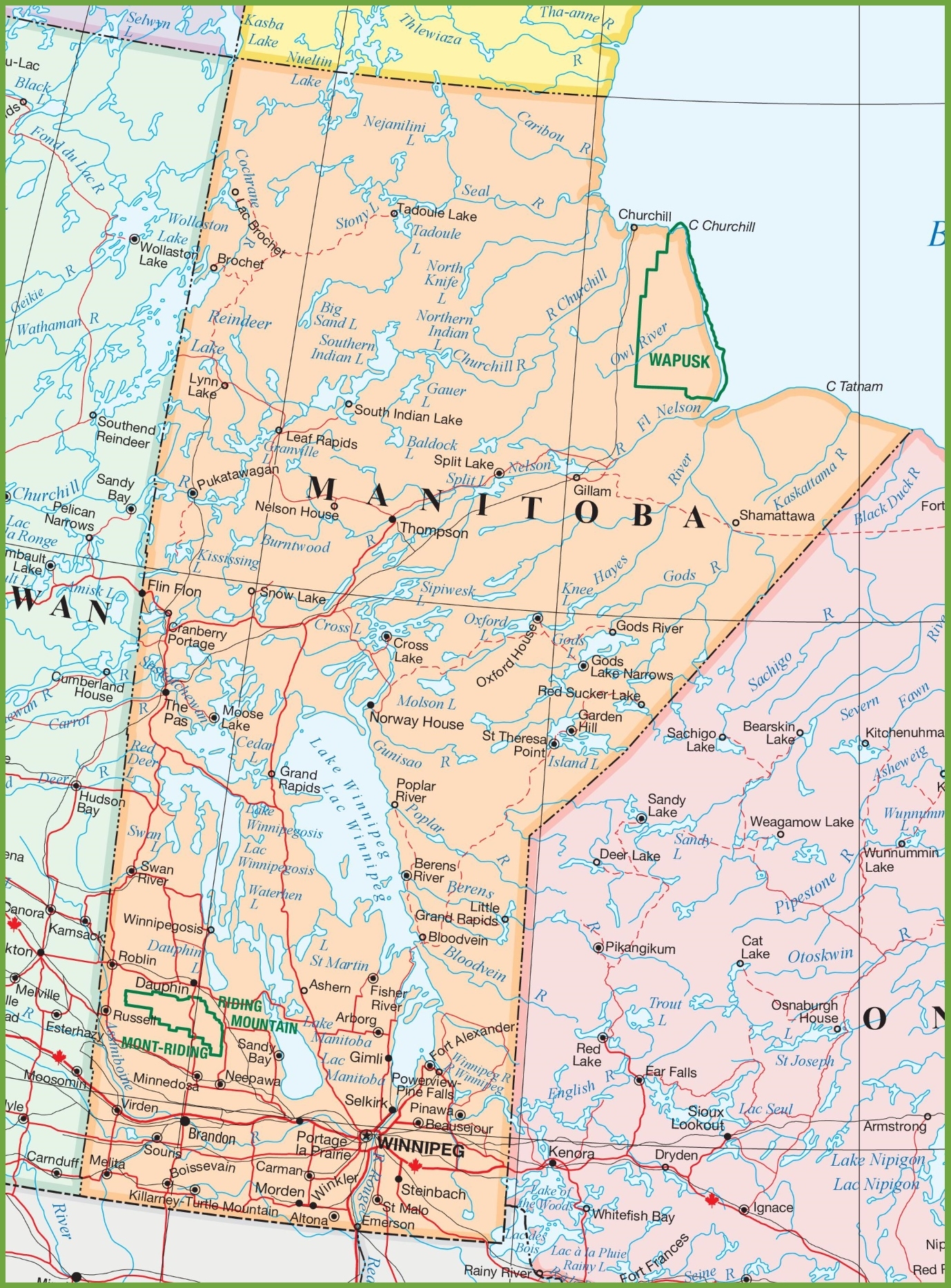Large Detailed Map Of Manitoba With Cities And Towns Ontheworldmap